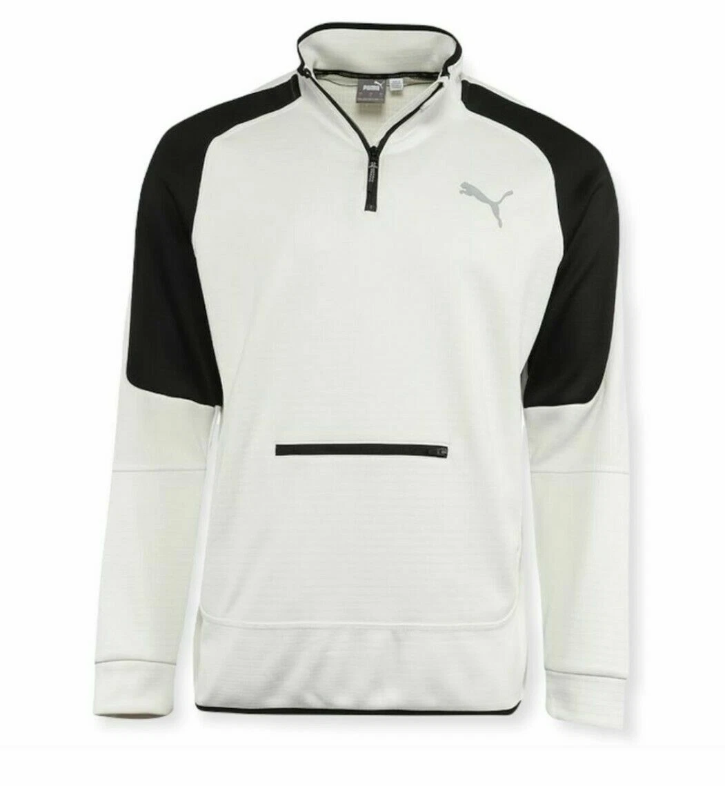 Puma Mens Gray White Evostripe Half Zip Pullover Sweatshirt Jacket SMALL