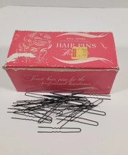 Vtg FLAMINGO BALL TIP HAIR PINS Bobby SZ 2" BLACK CRIMPED 3110