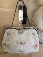 Vintage Beaded Evening Bag Handmade In France Floral Embroidery Beautiful White