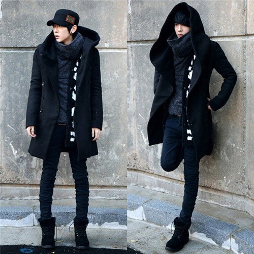winter trench coat long jacket button hoodie overcoat outwear