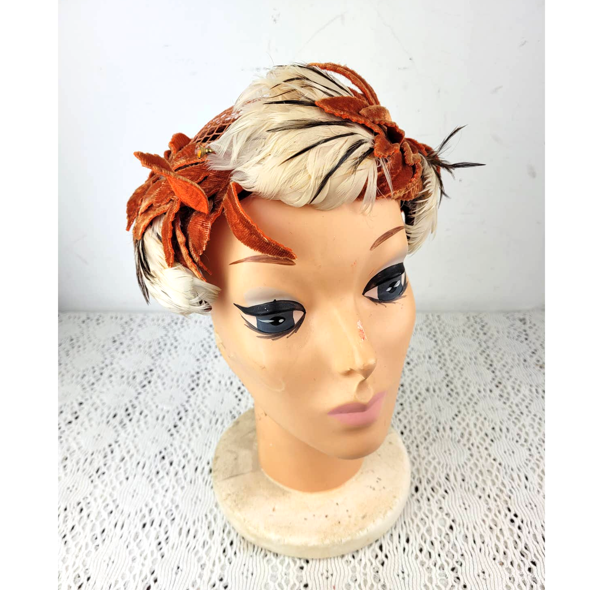 Vintage West Germany Black Blue Red Feather Juliette Headband Hat Pin Up Juliet Headband – Dragon Wings LLC main image 3