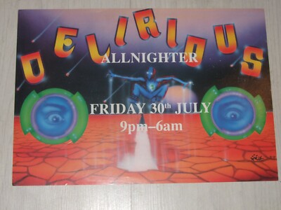 DELIRIOUS ALLNIGHTER RAVE FLYER  ALDERSHOT  HANTS  1993  DANCE MEMORABILIA  VGC