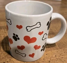 DOG MOM Black Paws And Red Hearts With Bones Ceramic Coffee Mug. Valentines Day