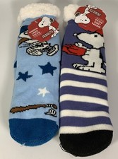 2 Per SNOOPY Peanuts JOE DOG Sherpa Lined Socks Non-Slip One Size New holiday s