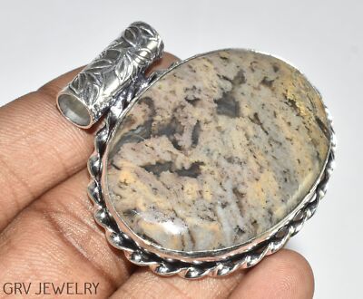 Wave Jasper Gemstone 1.7'' Handmade Pendant 925 Silver Plated U487-D155