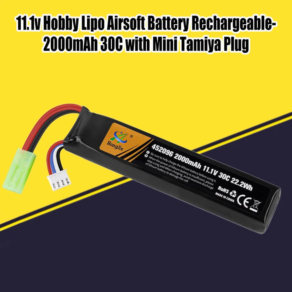 2 Stk 11,1V 2000mAh 30C LiPo Batterie Mini Tamiya Stecker für Airsoft RC Modell - Bild 3 von 4
