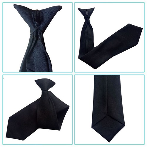 50x8cm Mens Uniform Solid Black Color Imitation Silk Clip-On Pre-Tied Neck Ties - Picture 3 of 8