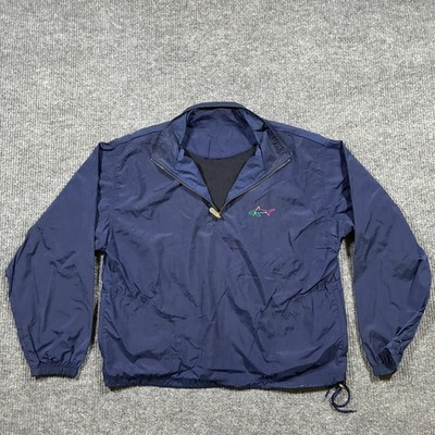 Vintage Greg Norman Shark Mens Windbreaker Jacket L Navy 90s Quarter Zip Golf