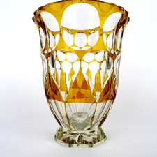 Wenzel Kulka, jarrón de cristal, ámbar claro, Bohemia, Haida, Art Deco años 30