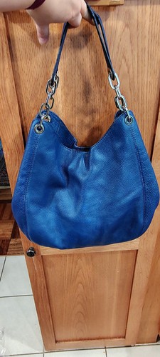 Michael Kors Fulton Chain Navy Cobalt Blue Leather Shoulder Bag Tote Purse B43 - Picture 3 of 14