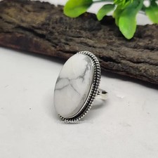 Solid 925 Sterling Silver Howlite Genuine Gemstone Dainty Designer Handmade Ring