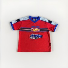 Vtg Hot Wheels Kids Tee Small 4t Cute 90s Y2K 1999 Embroidered Race Car