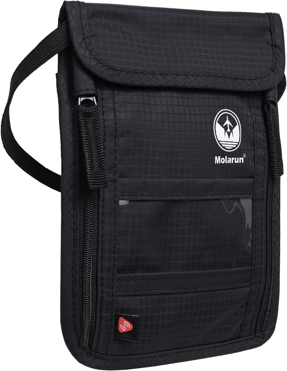 RFID Blocking Stash Neck Wallet, Passport Holder Travel Pouch for Women Men - Bl