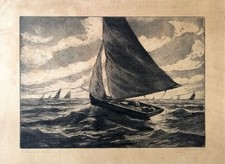 ARTISTA IGNOTO - Barca a vela - Litografia firmata, prima metà 900