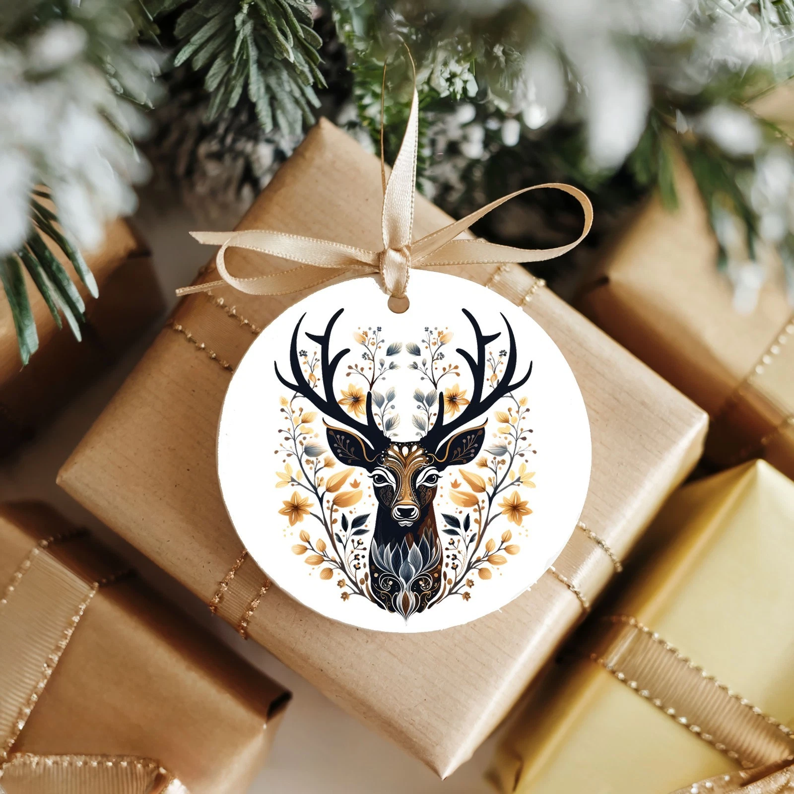 Black and Gold Deer Ceramic Ornament Christmas Decor