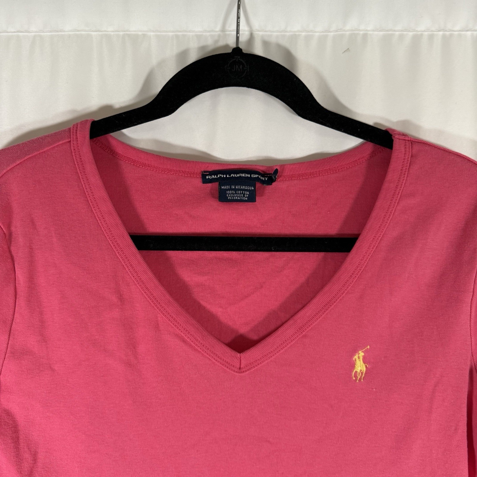 Ralph Lauren Sport Shirt Women's Large Pink 3/4 Sleeve V-Neck 100% Cotton thumbnail 2