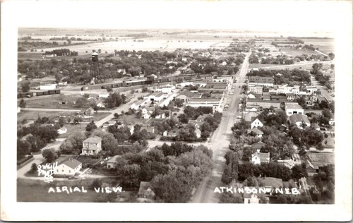 Real Photo Postcard Aerial View of Atkinson, Nebraska - used 1940s
