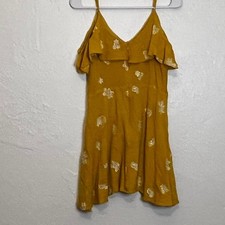 Adelyn Rae Mustard Yellow Floral Embroidered Cold Shoulder Ruffle Mini Dress M