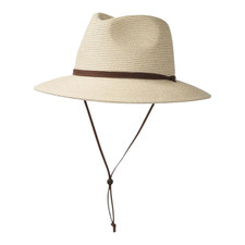 Summer Straw Sun Hat Women's Wide Brim Panama Fedora Beach Wind Lanyard UPF 80+