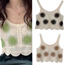 Hollows Out Cardians Pattern Sleeveless Lace Edge Tanks Vest Knitted Lovely Tops