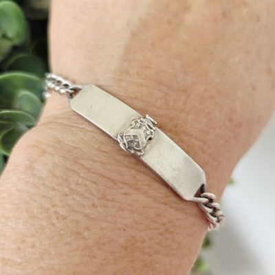 c1930 PI KAPPA PHI Antique Vtg Bracelet Crest STERLING SILVER 7.25'' Fraternity 