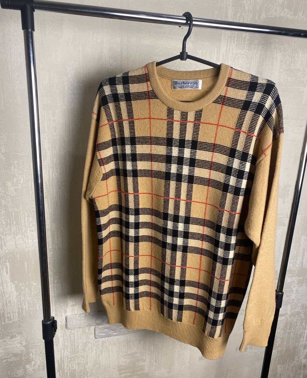 Burberrys Nova Check Sweater Mens Vintage Wool 90’s