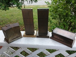 Lot of 4 Vintage Savings Bank Metal Coin Banks Building Chicago NY No Res