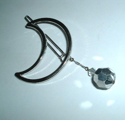 CELESTRIAL SILVER MOON AND CRYSTAL DANGLE HAIR CLIP
