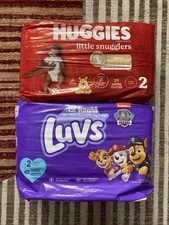 Lot of 2 Huggies & Luvs Little Snugglers Diapers 69 Count Size 2