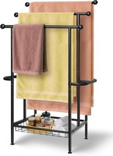 Free Standing Towel Rack Bathroom 3-Tier 39" H Black Metal Towel Drying Rack W/
