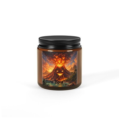 Smiling Volcano Illustration Candle | Soy Amber Jar
