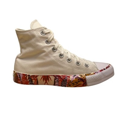 Converse Women s White Canvas Tropical Print Sole High-Top Sneakers Size 7
