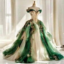 Fairytale Victorian Prom Dresses Off Shoulder Layered Lace Applique Evening Gown