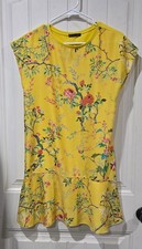 ZARA Women's Yellow Floral Flowy and Loose Fit Dress Size SMALL