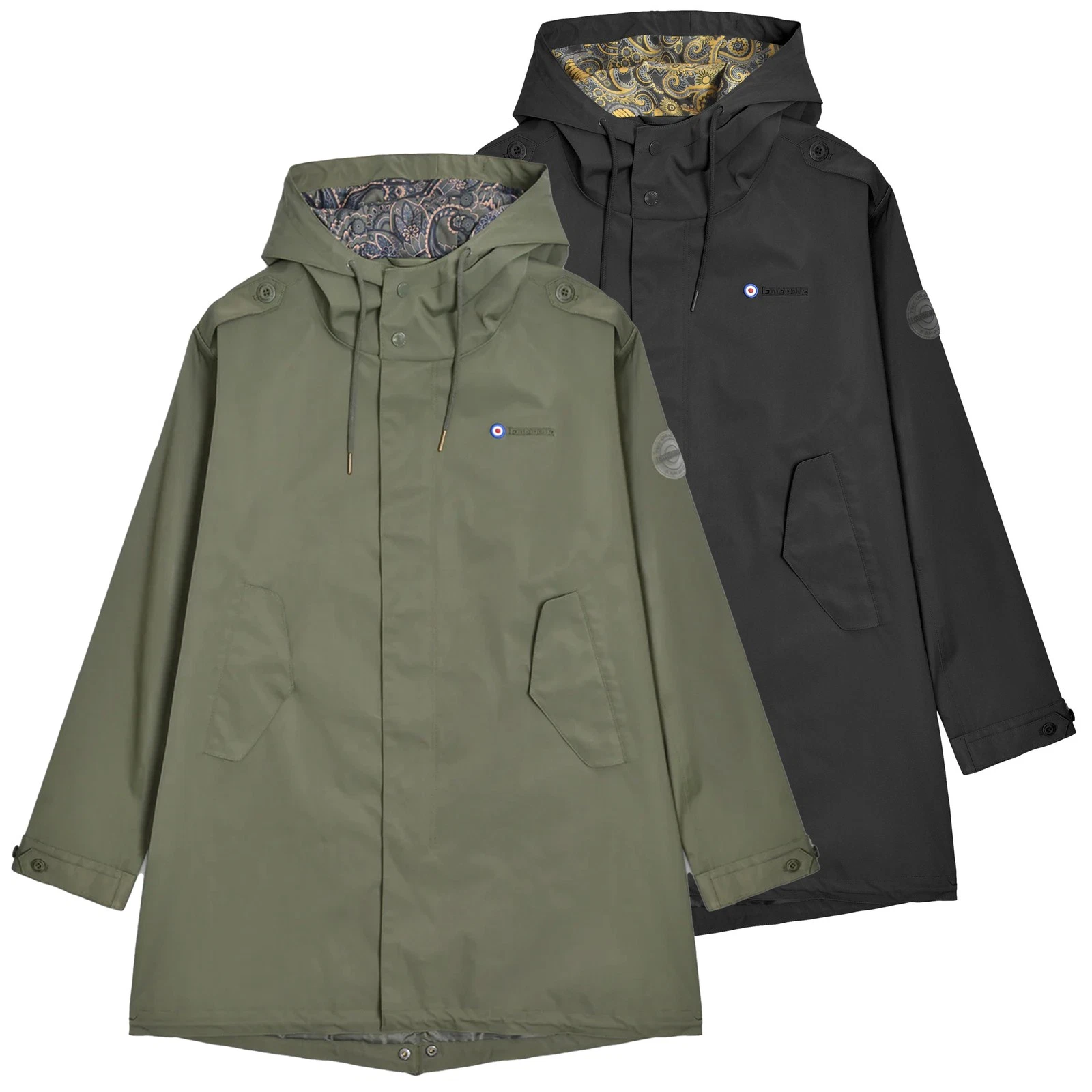 Mens Lambretta Waterproof Paisley Hooded Classic Badge Parka Sizes S to 4XL