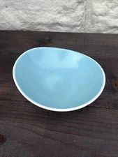 Metlox Pottery Poppy Trail California Blue Speckled Dish MCM Bowl 6x5.5” Vintage