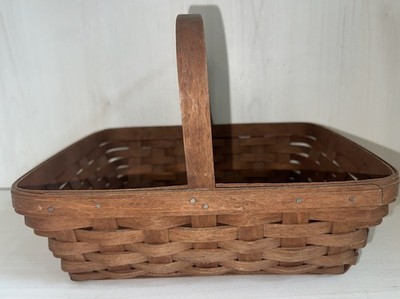 Longaberger Woven Basket 10.5''x9''x3.5'' w/Handle Dark Stain 2006 Very Good Con.