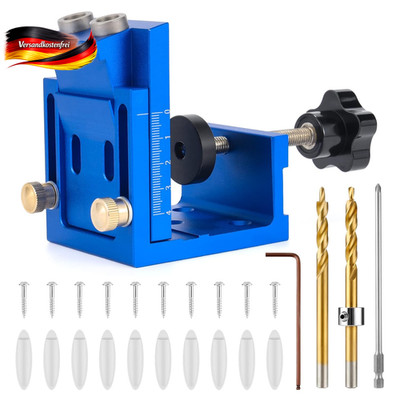 Pocket Hole Jig Set 10 Schrauben Dübel Bohrer Holzbohrhilfe für Möbelbau, blau