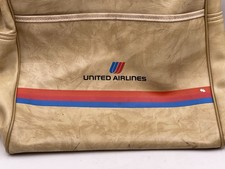 Vintage United Airlines Flight Bag Tulip Logo Vinyl 1970s Travel Tote Cabin Tan