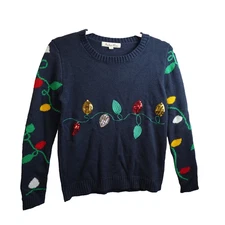 Indigo Rose Christmas Lights Sweater Women's Small Festive Holiday Party Sequins