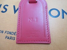 Louis Vuitton Luggage Name Tag Large Red Leather w/brass hw Stamped N.I
