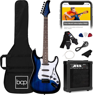 Best Choice Products 39in Beginner Electric Guitar Kit Blue 10W Amp Case