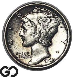 1942/41 Mercury Dime Mint Error Highly Coveted Choice AU /Unc Mint ERROR!