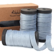 3 Rolls Dusty Blue Velvet Ribbon 3/8 Inch x 18 Yard Double Faced Wood Spool Kit