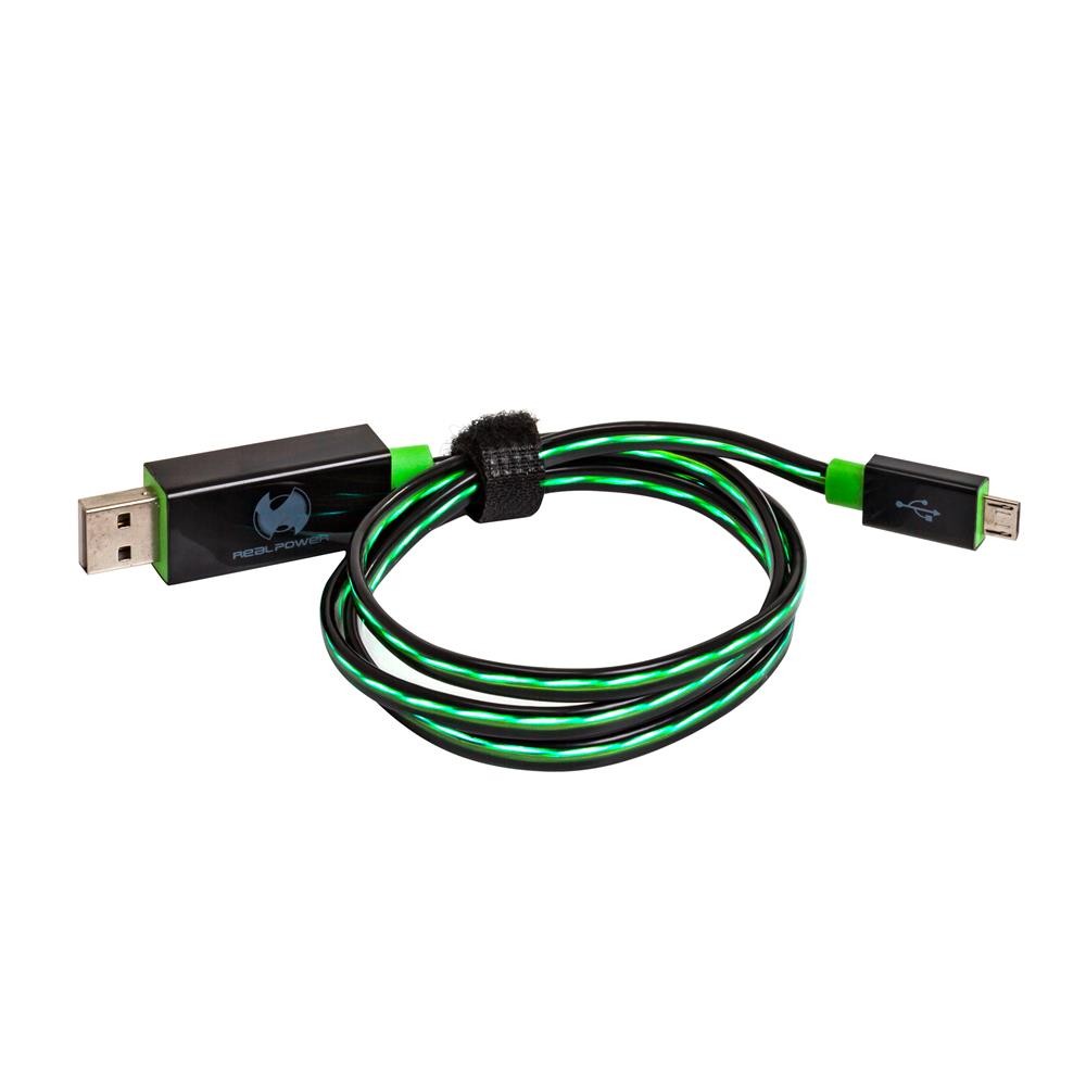 Светодиодный плавающий кабель RealPower зеленый Micro-USB Datenkabel Ladekabel Grün LED-Welle