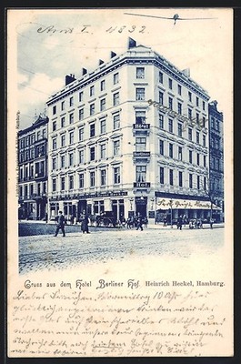 Hamburg-St.Georg, Ansichtskarte, Straßenpartie mit Hotel Berliner Hof 1899 