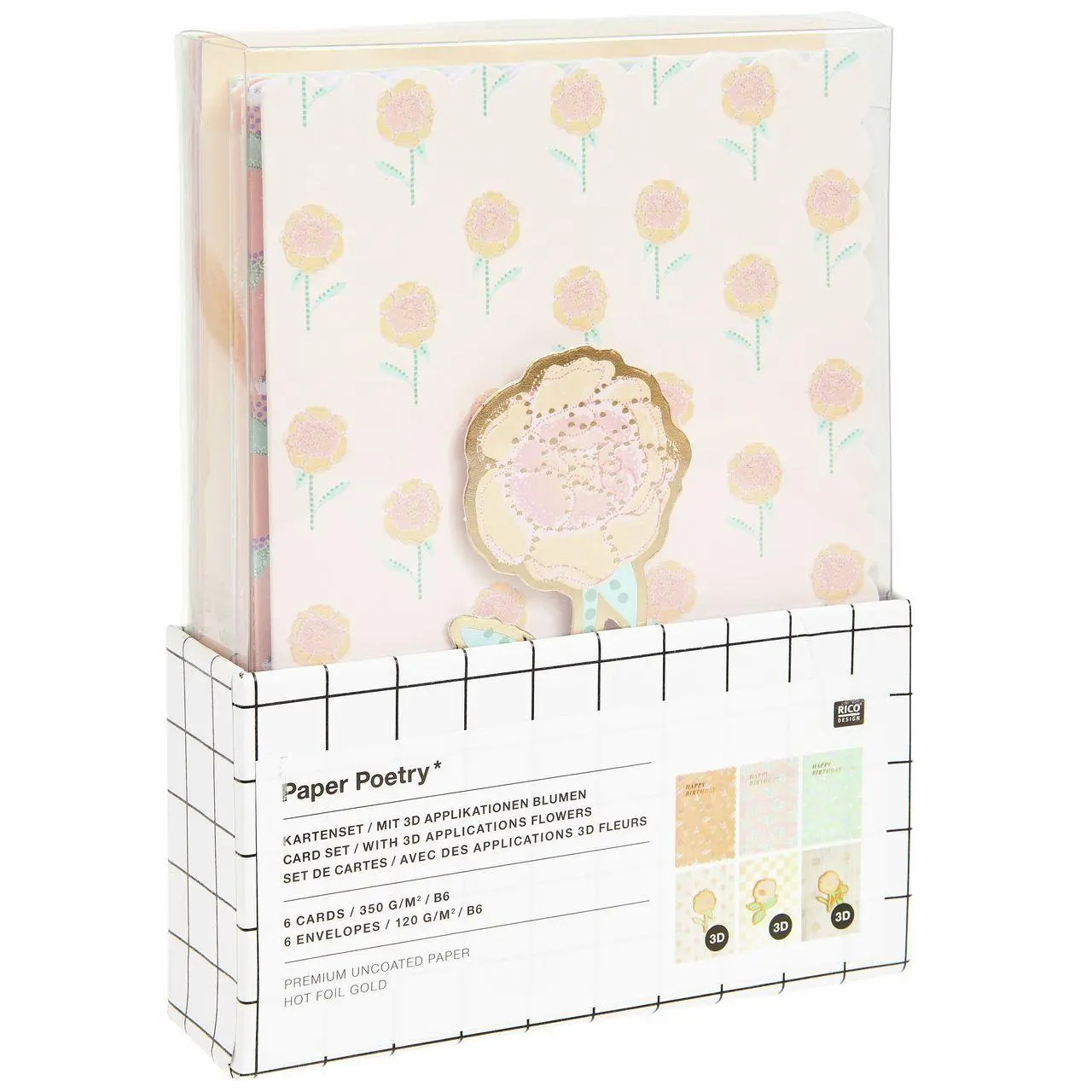 3D-Kartenset Blumen / Happy Birthday, B6 FSC MIX, 6 Karten, 6 Umschläge | 2026 - Image 2
