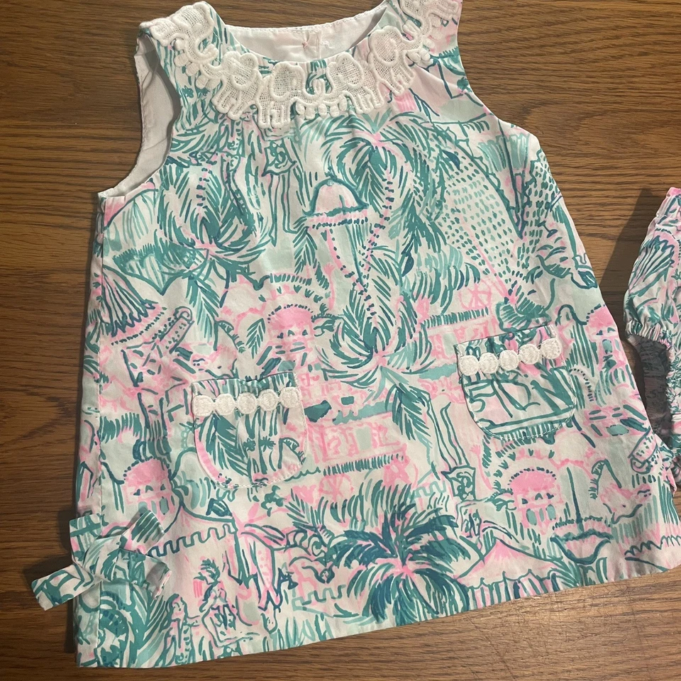 Lilly Pulitzer Baby Dress Matching Bloomers 6-12M Tropical w/ Elephant Detail   - Image 2 of 4