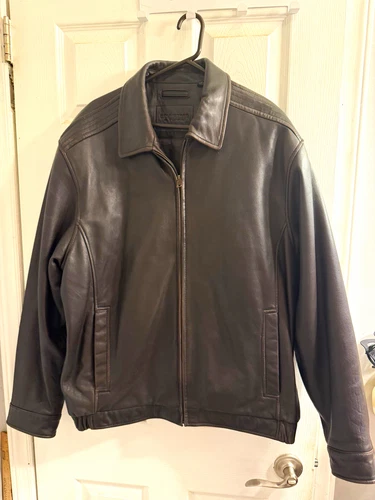 Roundtree & Yorke Men's Black Leather Full Zip Bomber Jacket Pockets XL - product listing photo