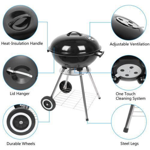 18" Round Kettle Charcoal BBQ - 18 Inch Barbecue Grill Oven With Wheel